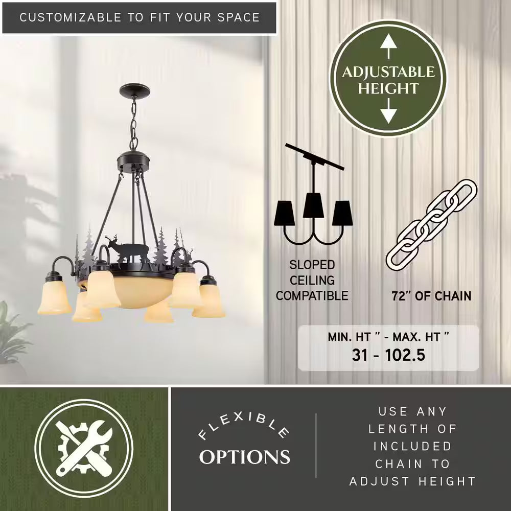 Bryce 9-Light Bronze Rustic Deer Chandelier