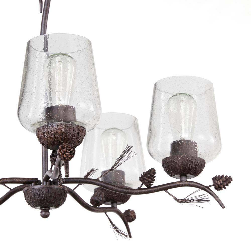 Spruce Lodge 5-Light Handmade Finish Pinecone Chandelier with Cear Seeded Glass Shade