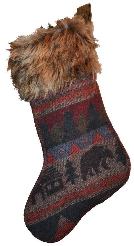 Calcetín navideño de oso de cabaña (14 x 20)