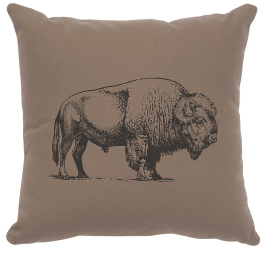 Almohada con imagen "Buffalo" - Algodón gris topo