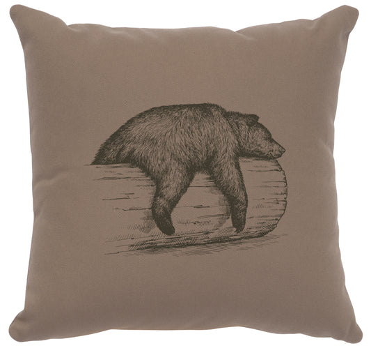 Almohada con imagen "Oso en un tronco" - Algodón gris topo