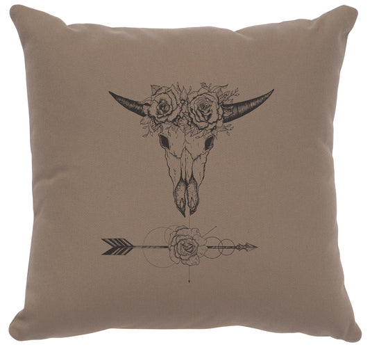Almohada con imagen "Toro y flores" - Algodón gris topo