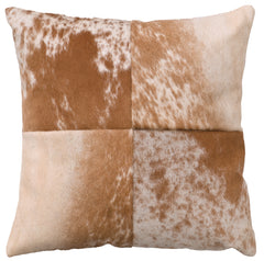 Almohada con paneles de cuero marrón claro moteado - Respaldo de tela