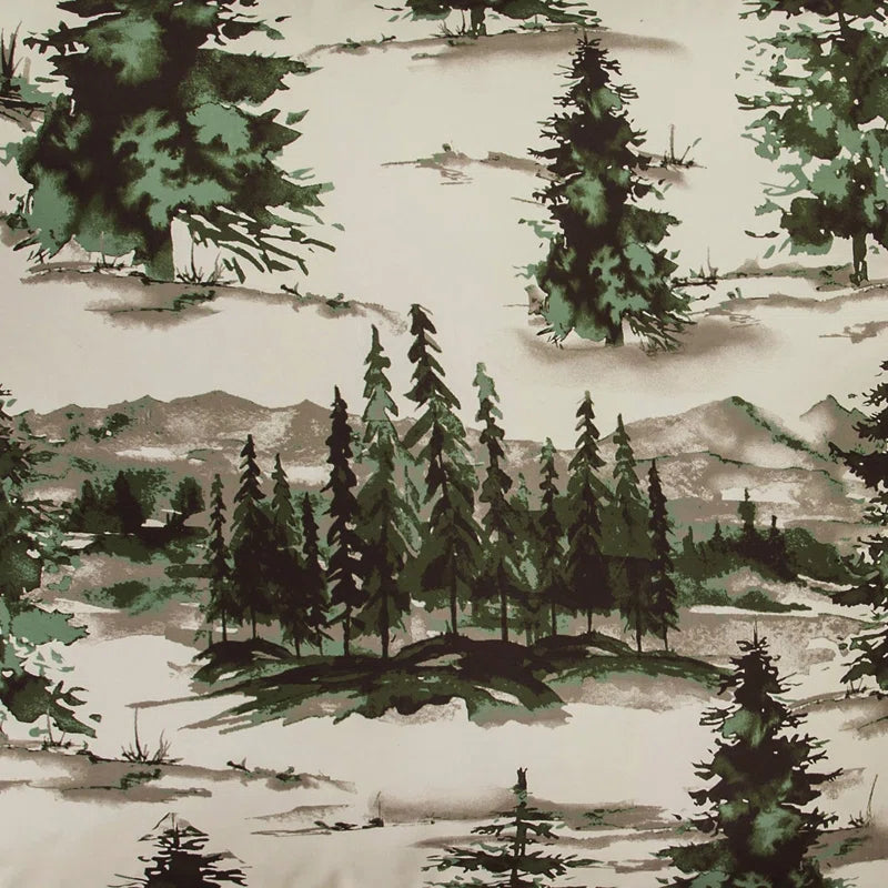 Joshua Cream, Green and Brown Pine Tree Print Western Lodge Rustic Cabin Cotton Comforter Set