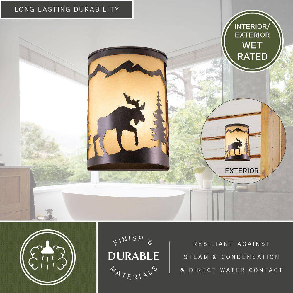Yellowstone 1-Light Bronze Rustic Moose Tree Flush Indoor Outdoor Wall Sconce