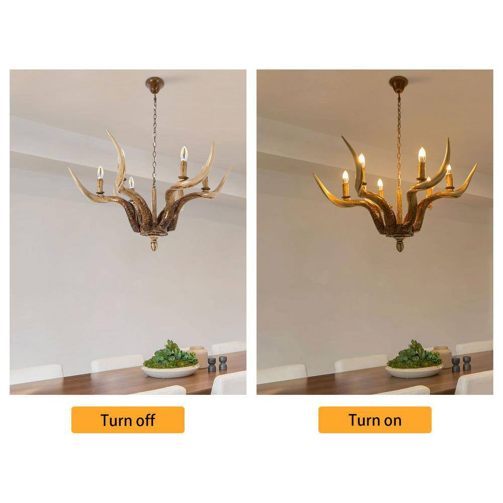 6-Light Brown Vintage Rustic Antler Chandelier with Adjustable Height for Living Room Dining Room, No Bulbs Included
