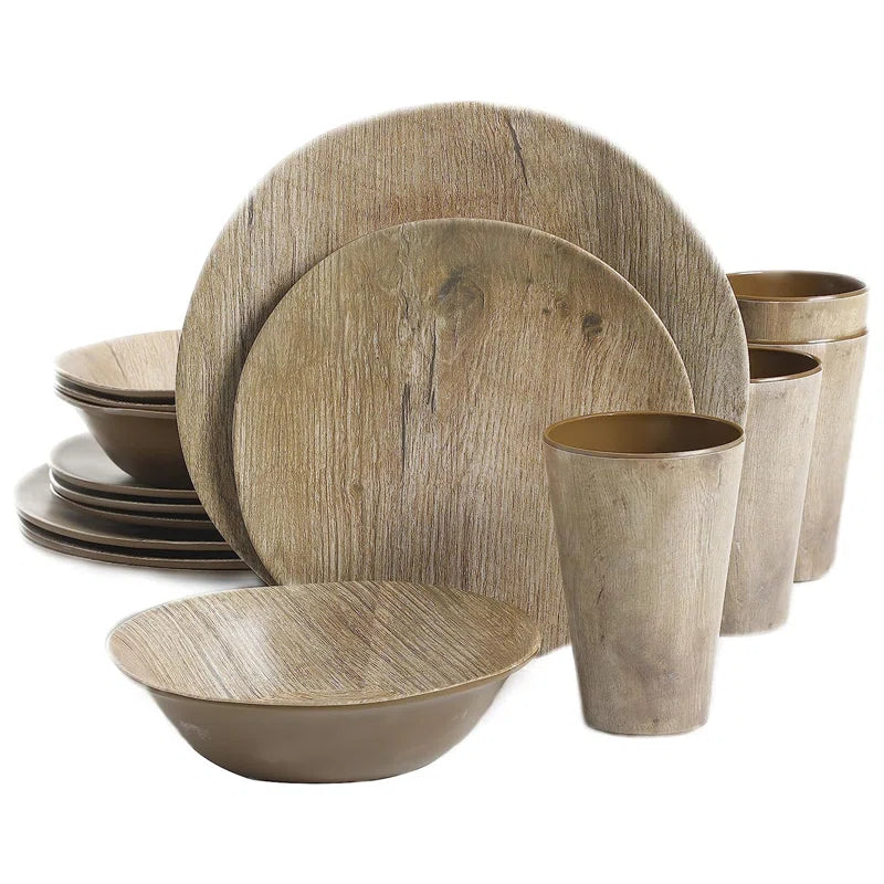 Home Woodlands 16 Piece Melamine Dinnerware Set, Service for 4