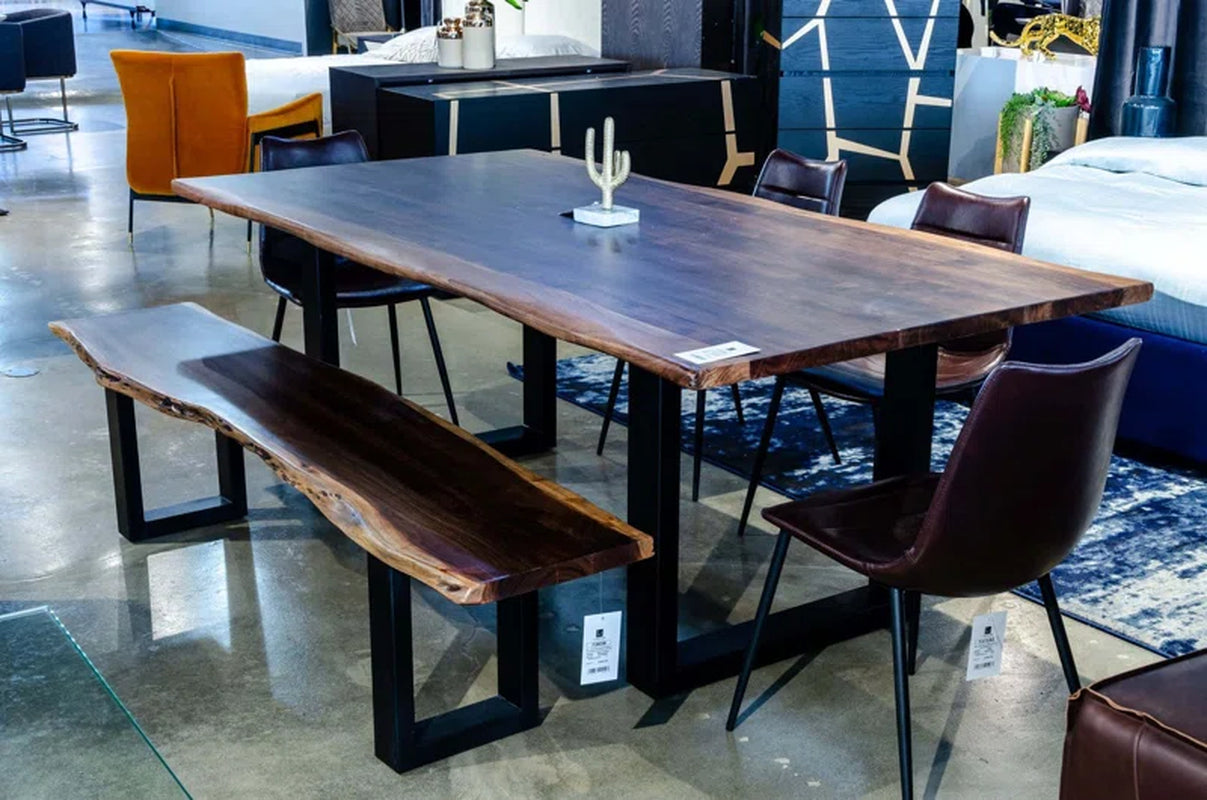 Lemay Acacia Solid Wood Top Metal Base Dining Table