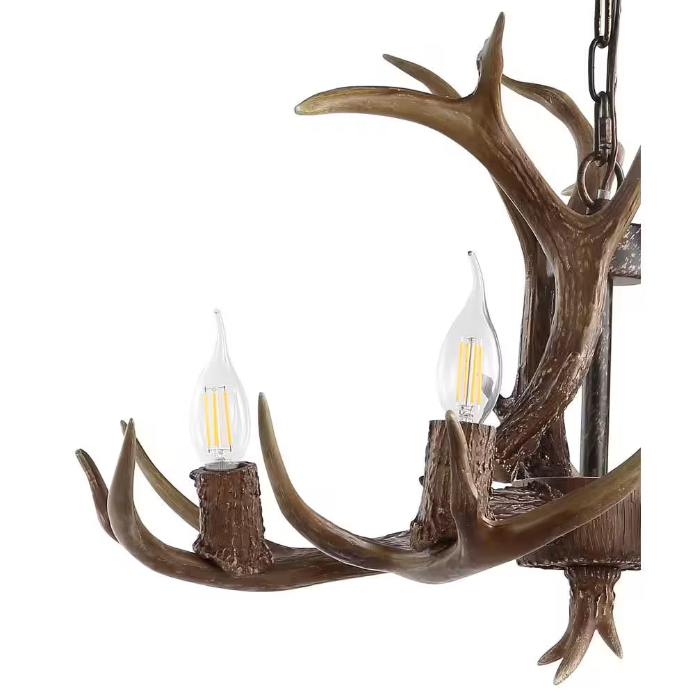 Eldora 26 In. Adjustable Resin Antler 4-Light Brown LED Chandelier