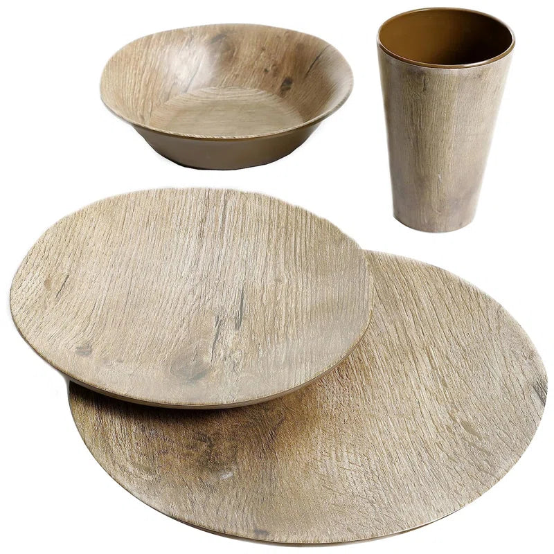 Home Woodlands 16 Piece Melamine Dinnerware Set, Service for 4
