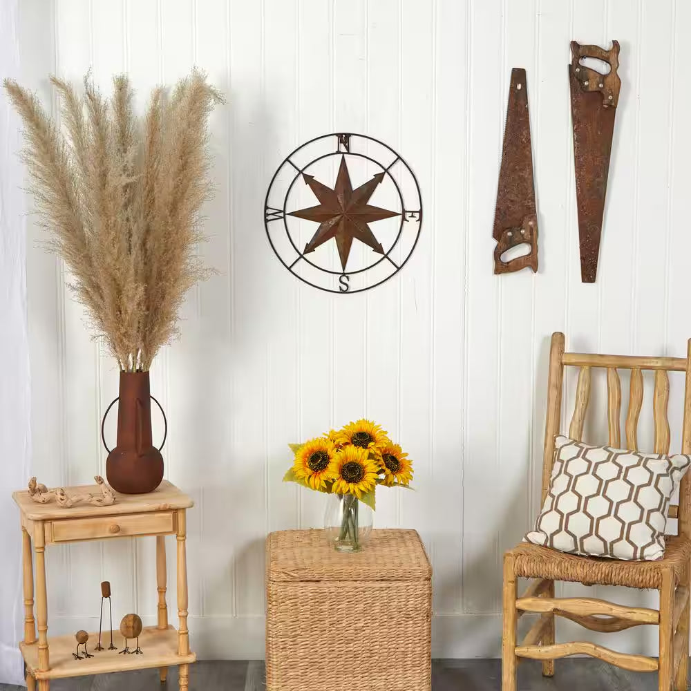 18 In. Rustic Nautical Copper Metal Compass Wall Art Decor