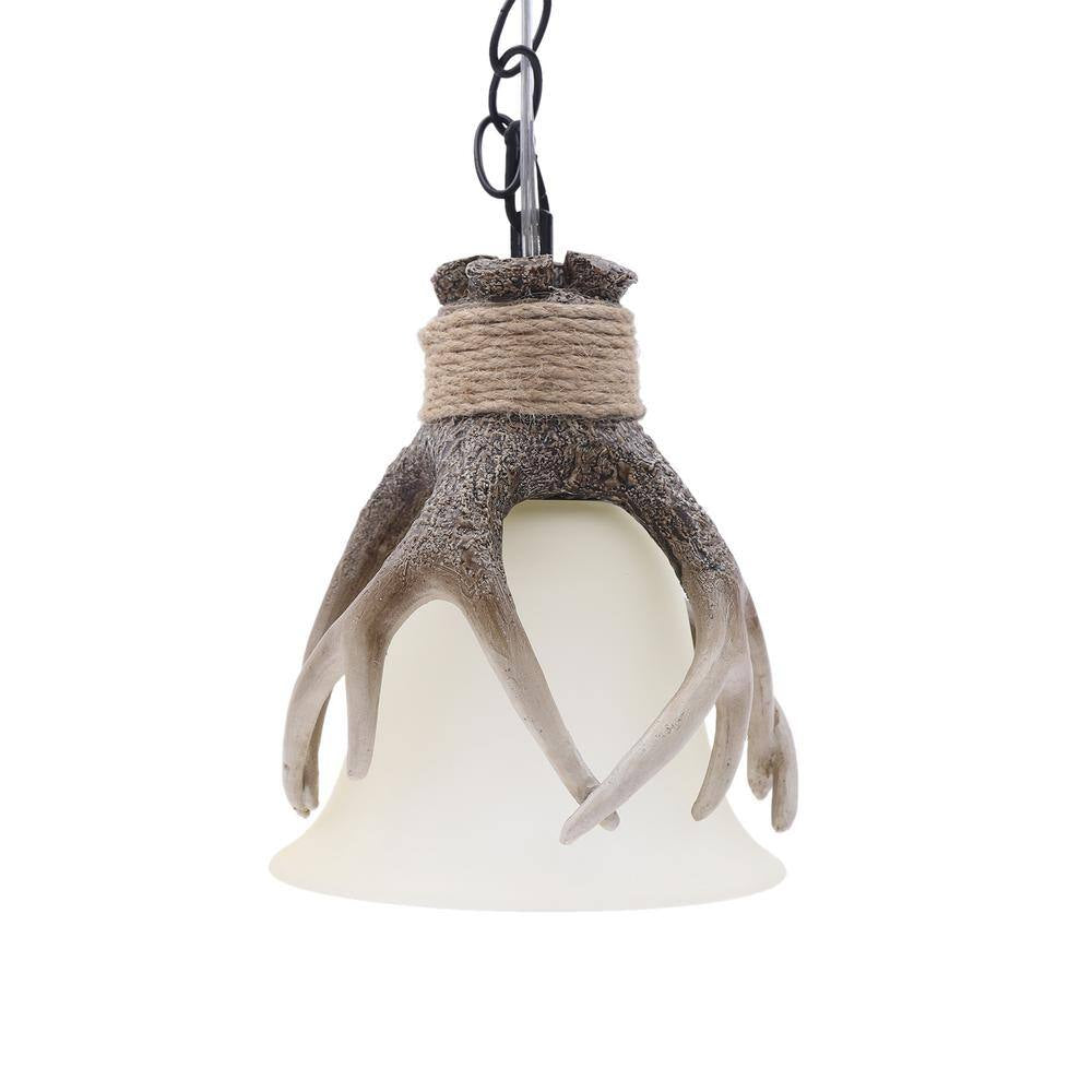 60-Watt 1 Light Brown Retro Resin Antler Pendant Light with Shade, No Bulbs Included