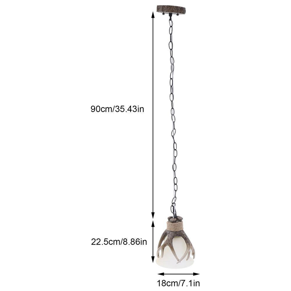 60-Watt 1 Light Brown Retro Resin Antler Pendant Light with Shade, No Bulbs Included