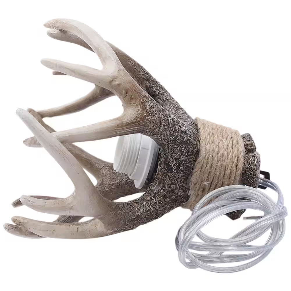 60-Watt 1 Light Brown Retro Resin Antler Pendant Light with Shade, No Bulbs Included