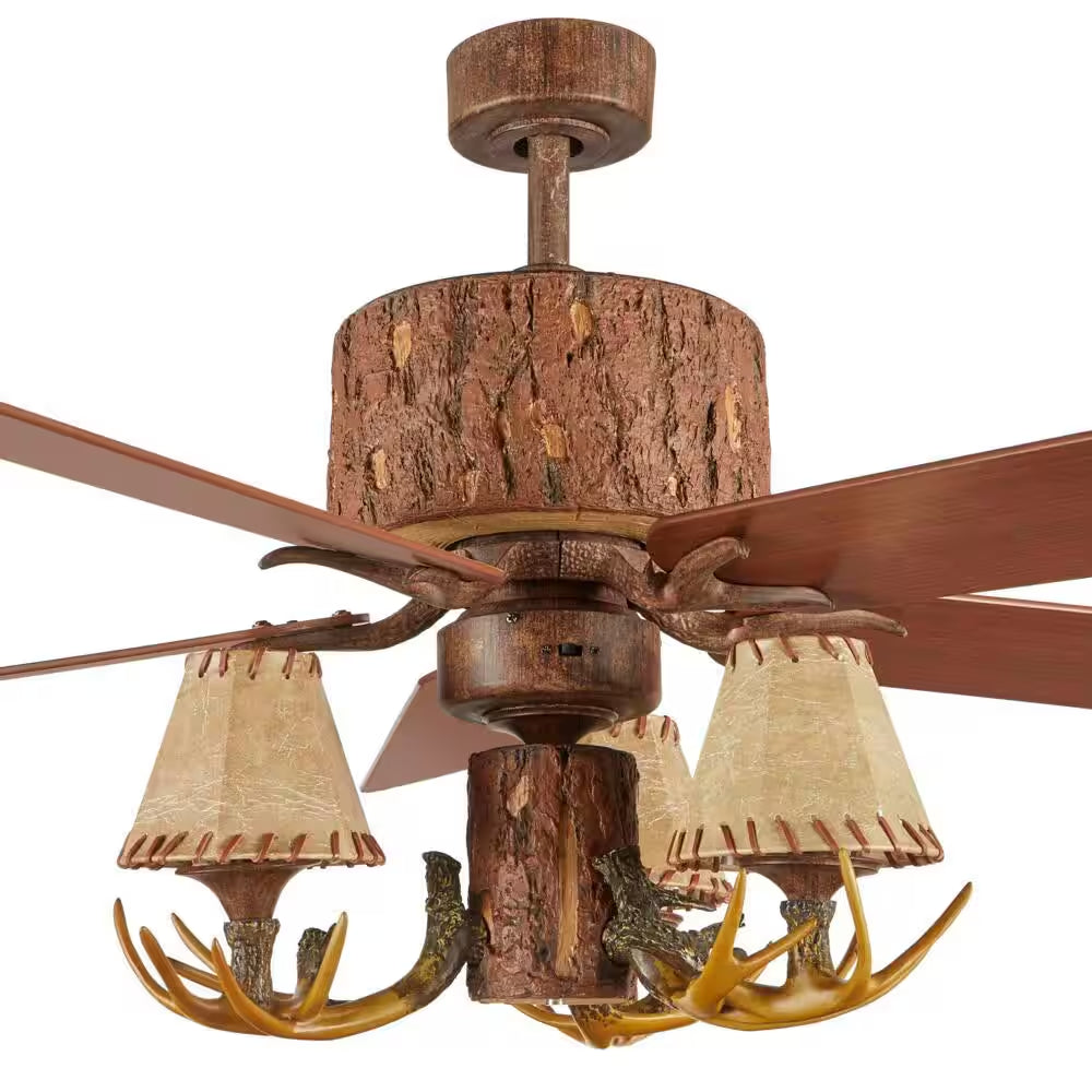 Lodge 52 In. LED Nutmeg Ceiling Fan with Light and Remote Control