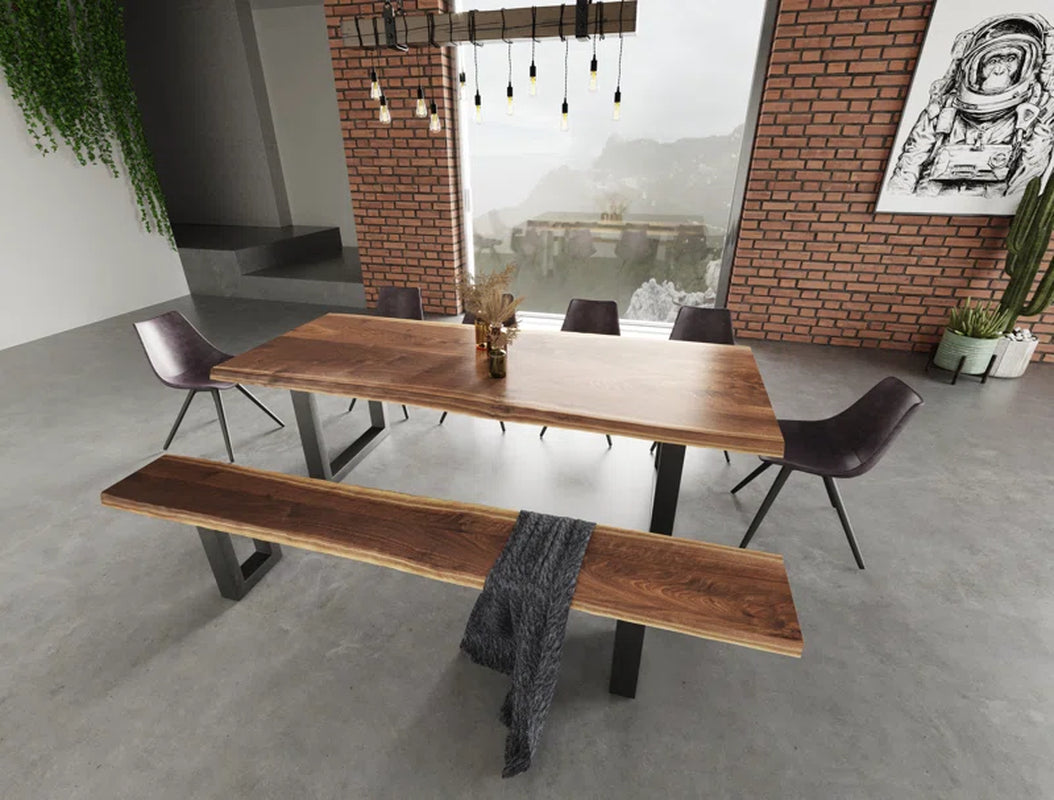 Lemay Acacia Solid Wood Top Metal Base Dining Table