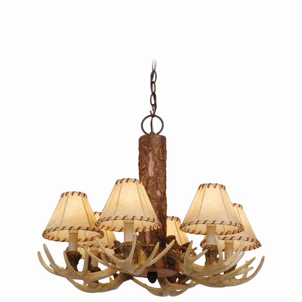 Lodge 6-Light Cream Rustic Antler Chandelier
