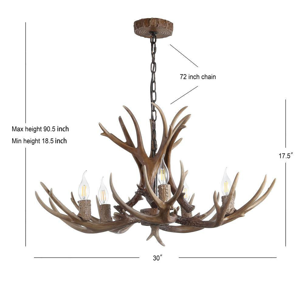 Eldora 30 In. Adjustable Resin Antler 5-Light Brown LED Chandelier
