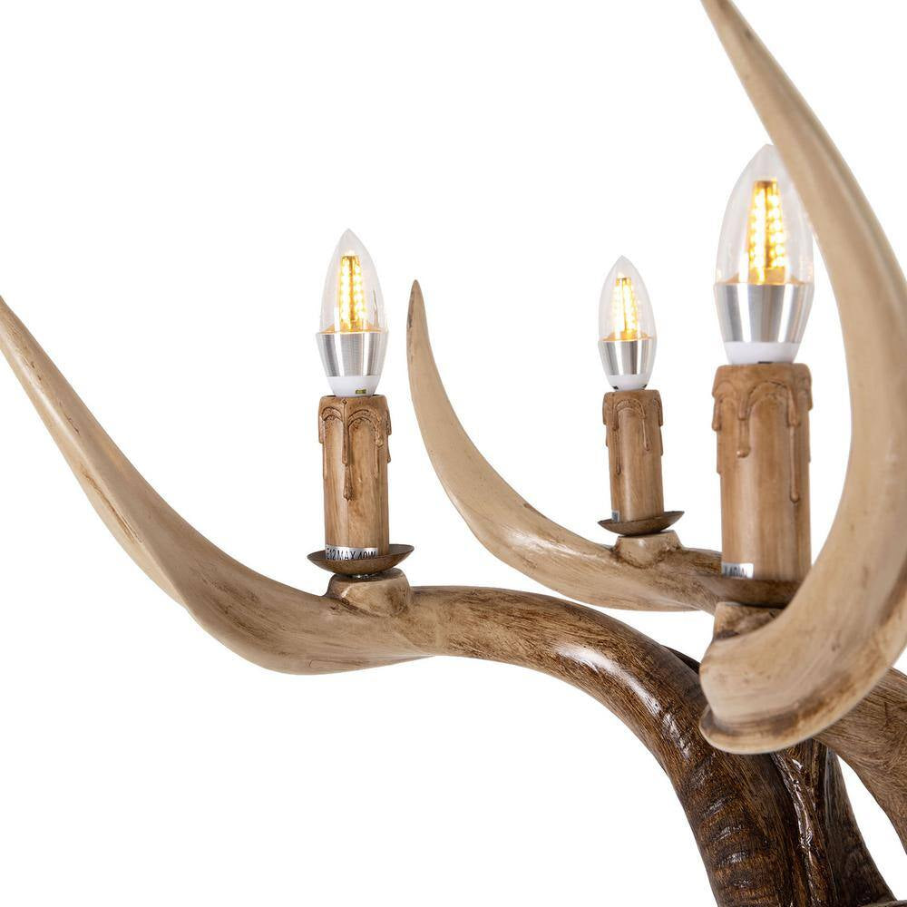 6-Light Brown Vintage Rustic Antler Chandelier with Adjustable Height for Living Room Dining Room, No Bulbs Included