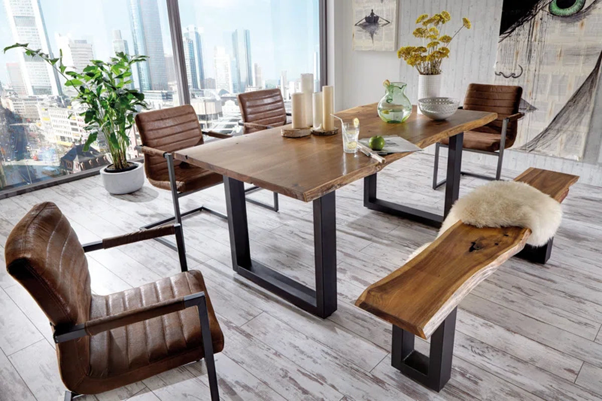 Lemay Acacia Solid Wood Top Metal Base Dining Table