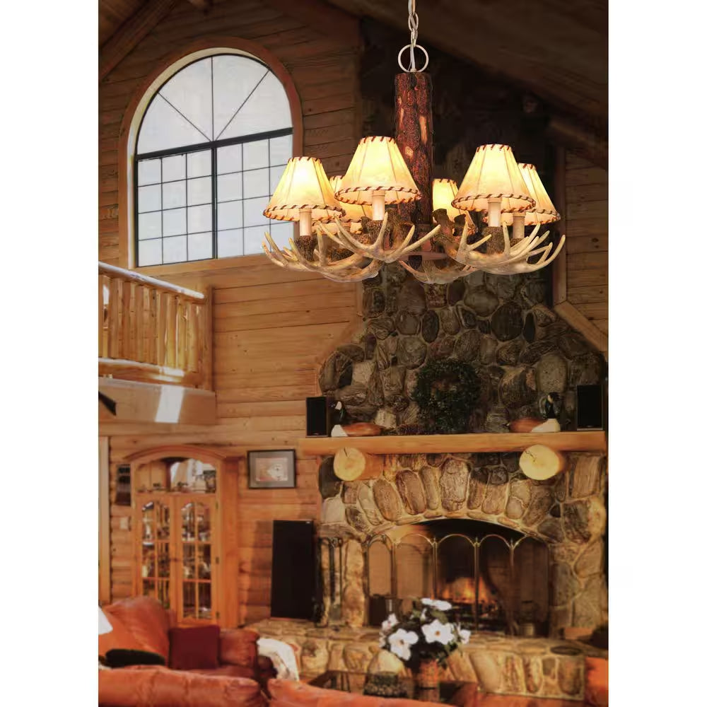Lodge 6-Light Cream Rustic Antler Chandelier