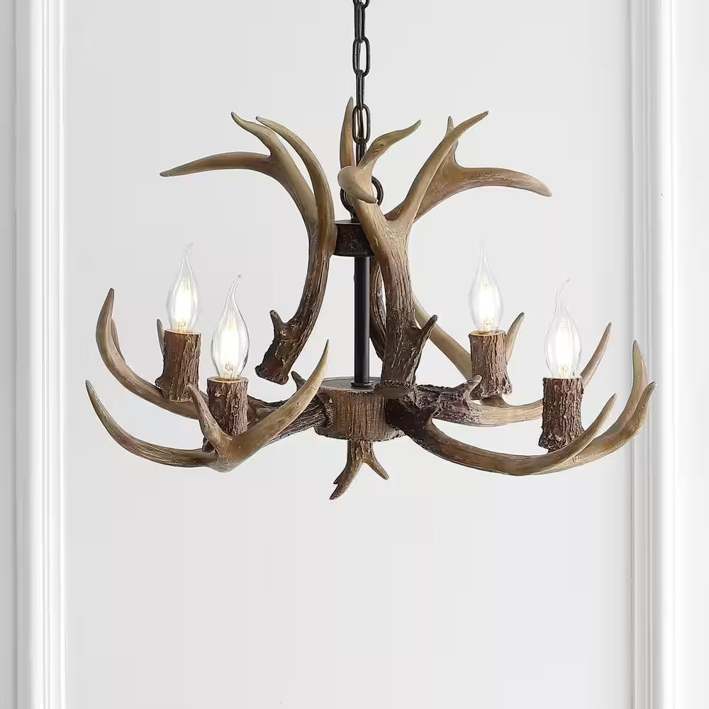 Eldora 26 In. Adjustable Resin Antler 4-Light Brown LED Chandelier