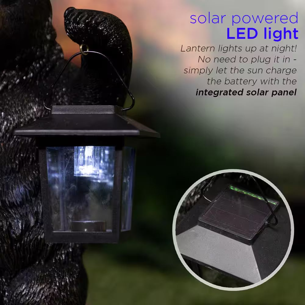 15 In. Tall Outdoor Bear Couple with Lantern and Welcome Sign Statue with Solar LED Light Yard Art Decoration