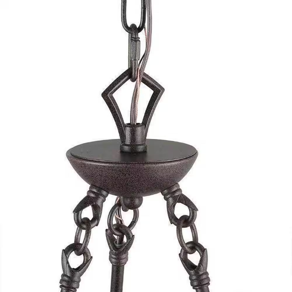 Farmhouse Wagon Wheel Chandelier, 6-Light Distressed Wood Circle Island Light, Rustic Bronze Dining Room Pendant Light