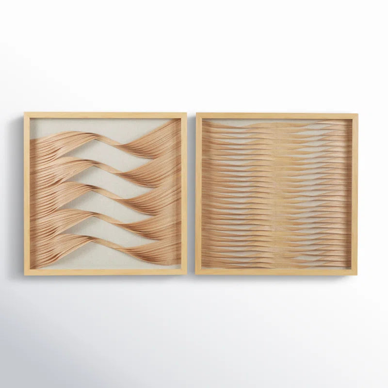 2 Piece Framed Wood Ribbon Shadow Boxes Wall Décor Set