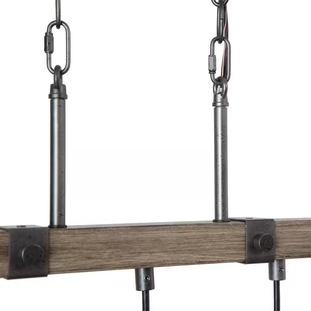 Morice Modern Farmhouse Linear Chandelier 5-Light Rustic Black Classic Mason Jar Island Pendant with Faux Wood Accent