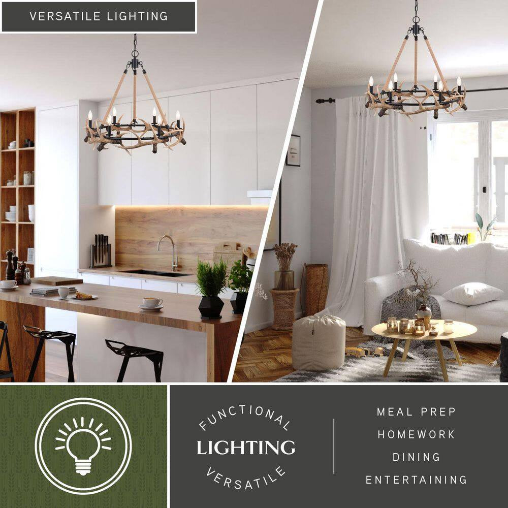 Breckenridge 6-Light Bronze Rustic Antler Chandelier Natural Rope Accent