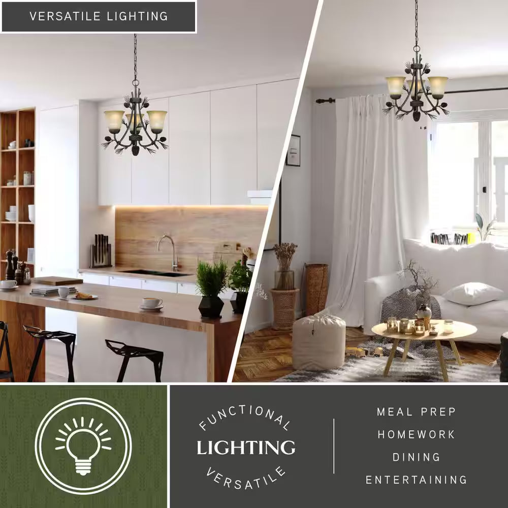 Sierra 3-Light Bronze Rustic Pinecone Mini Chandelier