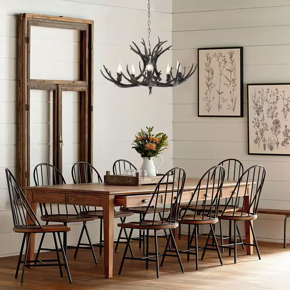 5-Light Black 30 In. Eldora Rustic Farmhouse Iron LED Chandelier