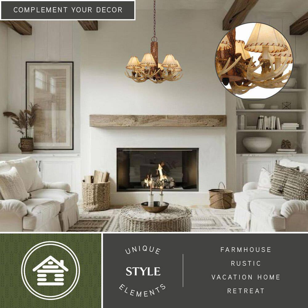 Lodge 6-Light Cream Rustic Antler Chandelier