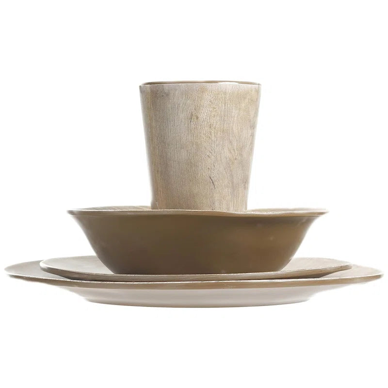 Home Woodlands 16 Piece Melamine Dinnerware Set, Service for 4
