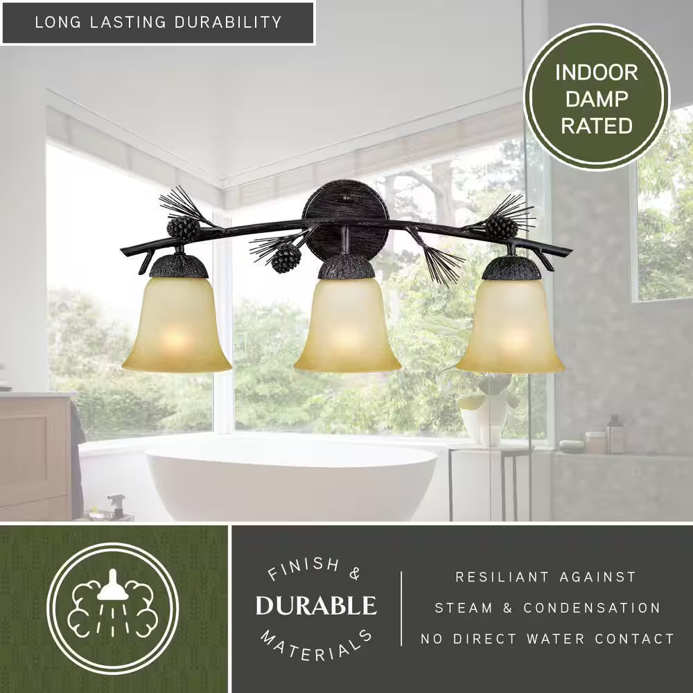 Sierra 24 In. W 3-Light Bronze Rustic Pinecone Bathroom Vanity Light Fixture