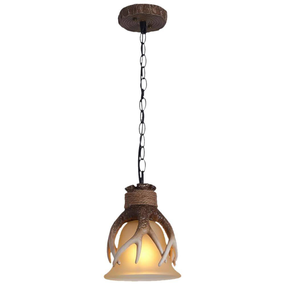 60-Watt 1 Light Brown Retro Resin Antler Pendant Light with Shade, No Bulbs Included