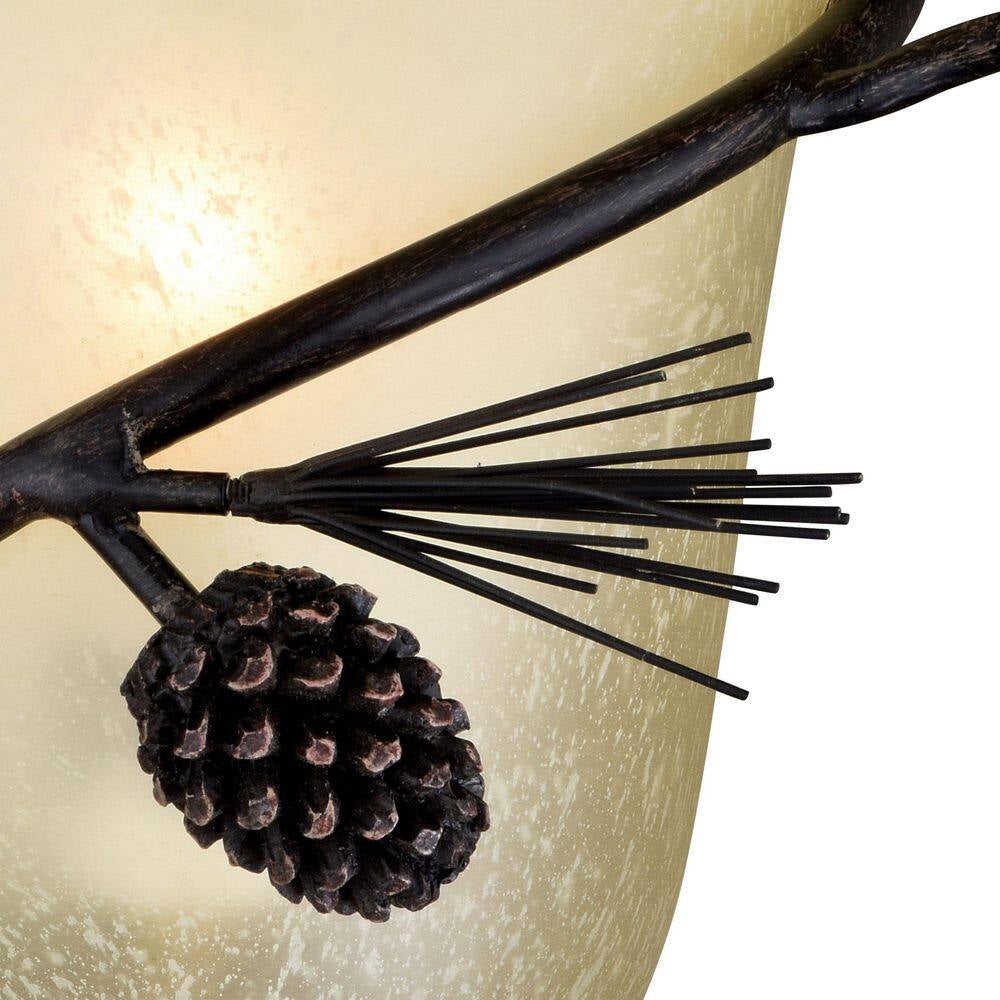 Sierra 1-Light Bronze Rustic Pinecone Half Moon Wall Sconce Cream Glass