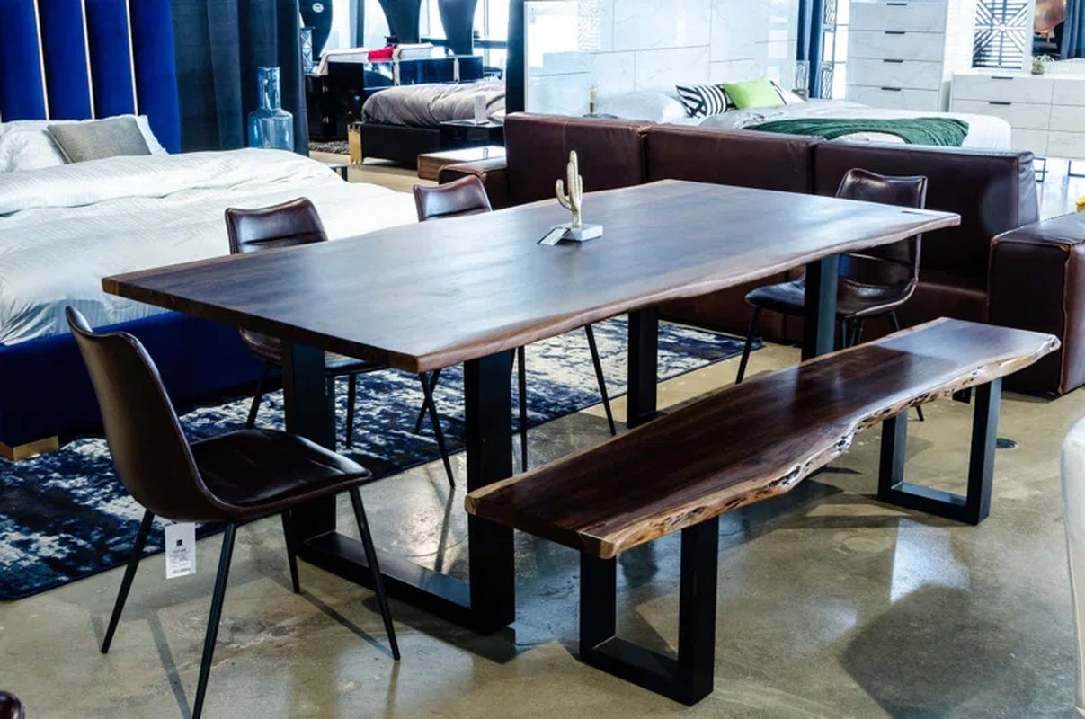 Lemay Acacia Solid Wood Top Metal Base Dining Table
