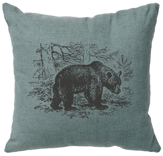 Almohada con imagen "Escena de oso" - Lino Océano
